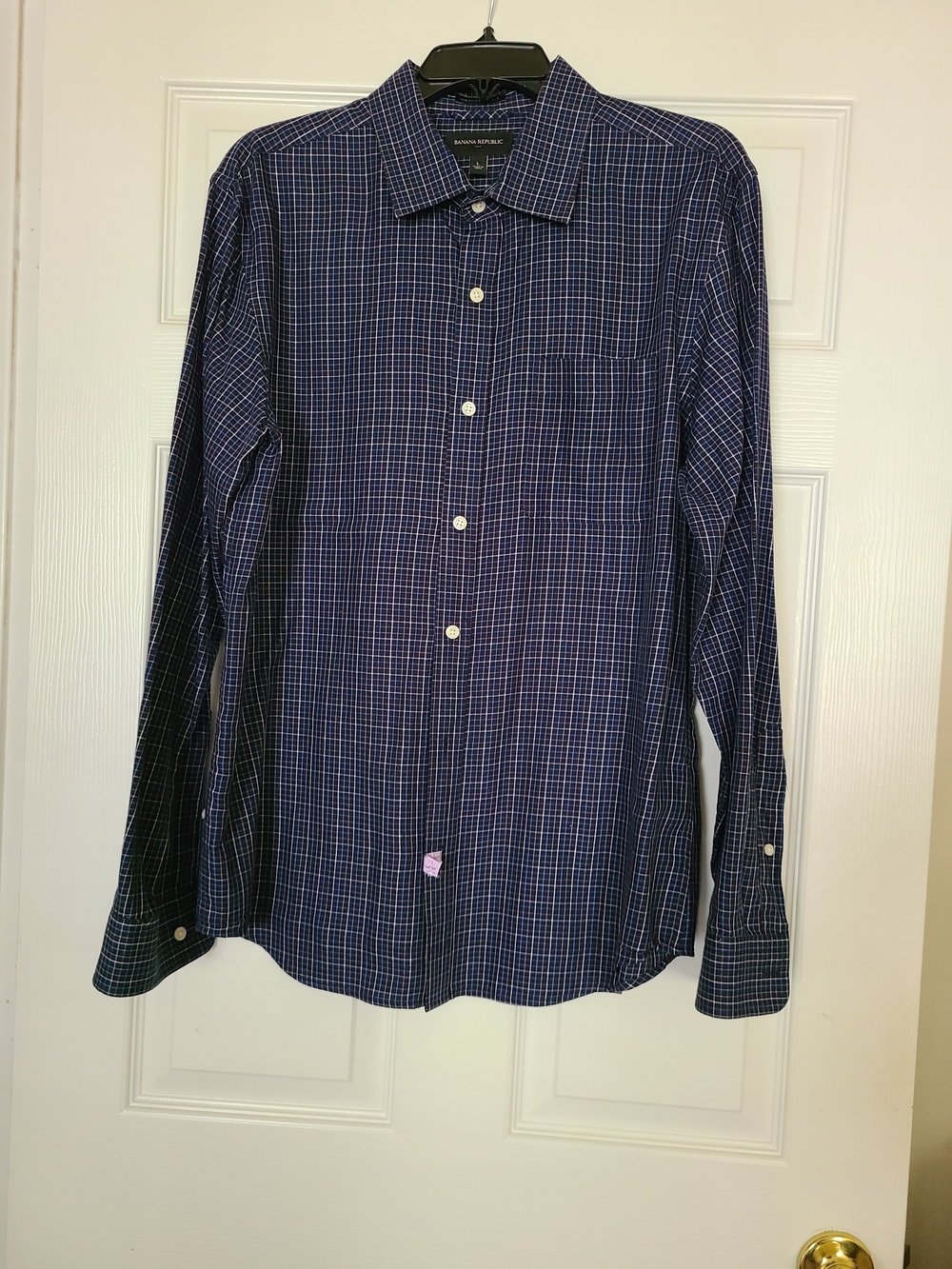 Men's Banana Republic Non-Iron Plaid Button-Down Shirt Blue Size M 15 HOL19